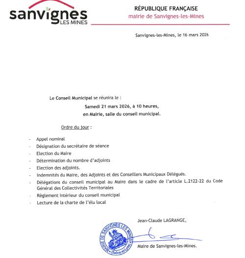 Ordre du jour conseil municipal du 21 mars 2026