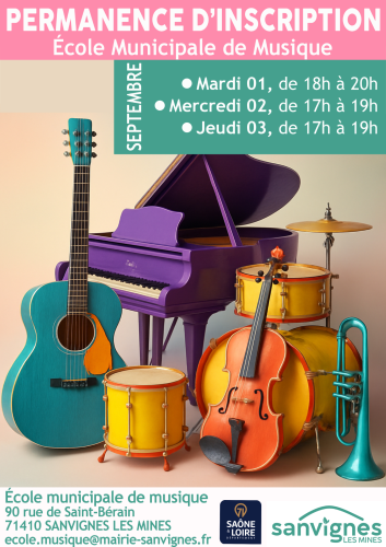 permanence d'inscription à l'école municipale de musique les 1, 2 et 3 septembre 17h-19h