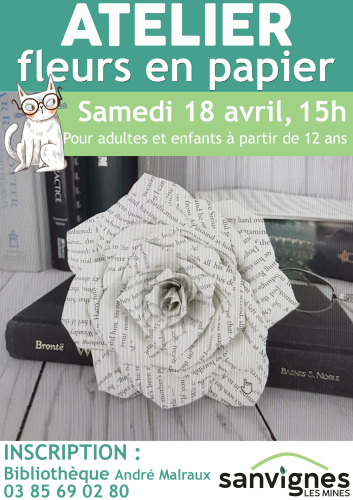 atelier fleur en papier le samedi 18 avril à 15h à la bibliothèque