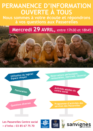 permanence d'info le mercredi 29 avril 17h30