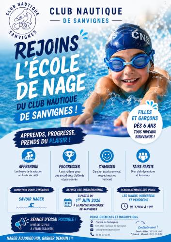 l'école de nage du cns à partir du 1er juin à la piscine municipale de sanvignes