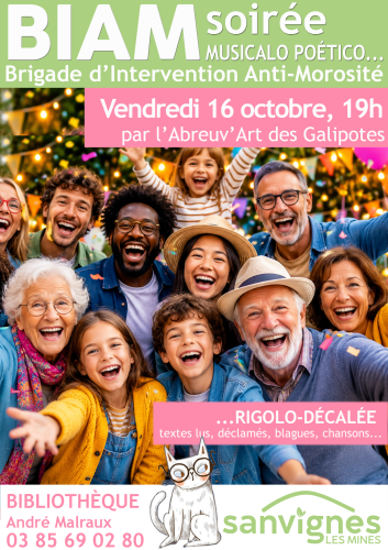 BIAM : brigade antimorosité à la bibliothèque à 19h le vendredi 16 octobre prochain.