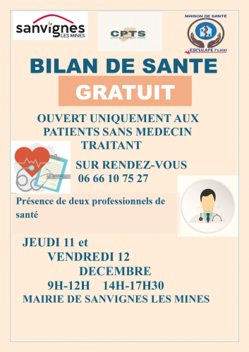 bilan de santé la semaine prochain gratuit et ouvert aux personnes sans médecin traitant